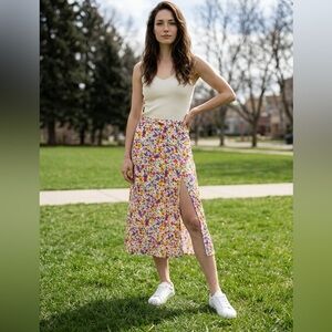 Gill Floral Midi Skirt  Slit Detail | Lightweight & Lined